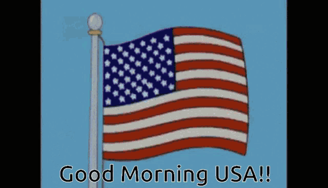 an american flag is waving in the wind with the words good morning usa