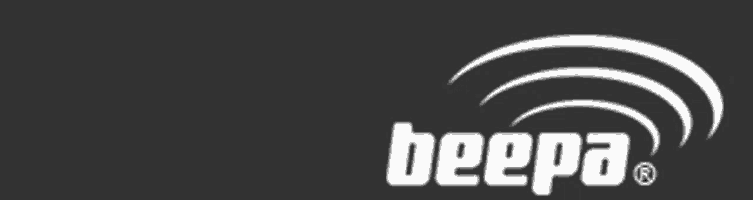 a black and white logo for beepa with a circle in the middle