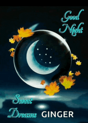 a good night card with a crescent moon and leaves