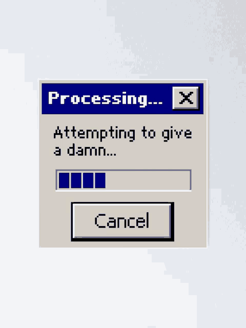 a computer screen that says processing and attempting to give a damn