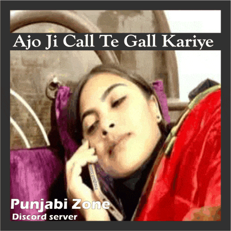 a picture of a woman talking on a cell phone with the words ajo ji call te gall kariye