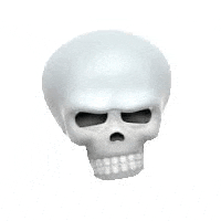 a white skull with no teeth and a serious look on its face .