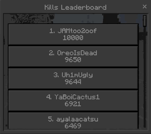 a screenshot of a leaderboard in minecraft