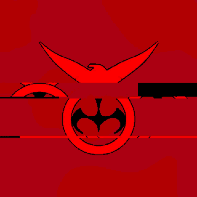 a red circle with a bat in it on a red and black background