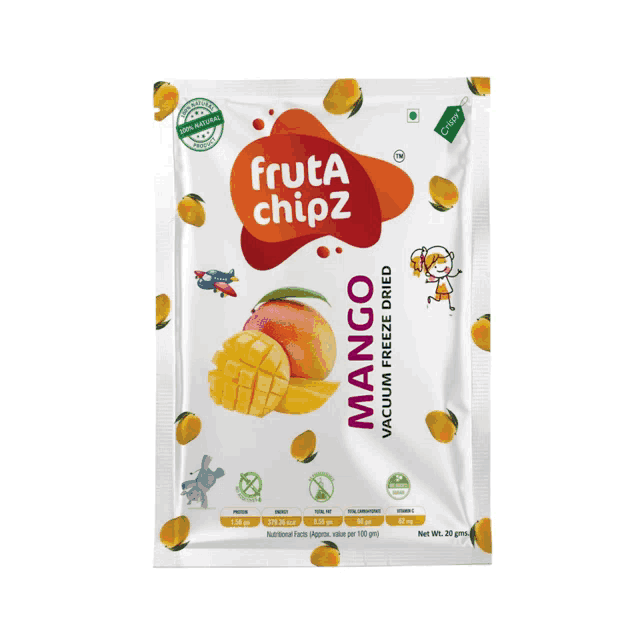 a bag of fruta chipz mango vacuum freeze dried fruit chips