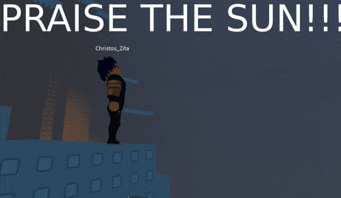 a poster that says praise the sun with a person standing on top of a building