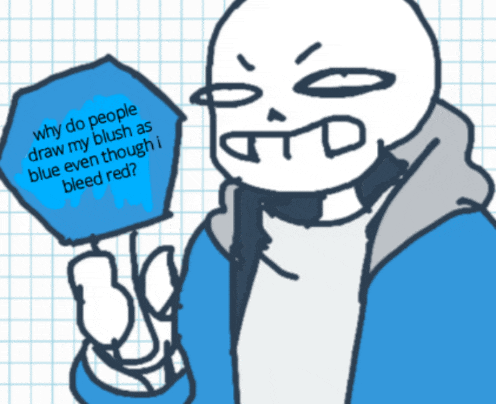 a drawing of sans asking why do people draw his blush as blue