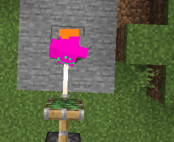 a minecraft screenshot with a pink and orange character on a stick