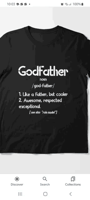 a black t-shirt with the word godfather written on it