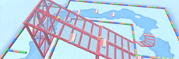 a computer generated image of a bridge with colorful tubes going over it