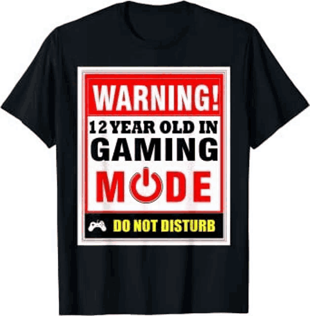 a t-shirt that says `` warning ! 12 year old in gaming mode do not disturb ''