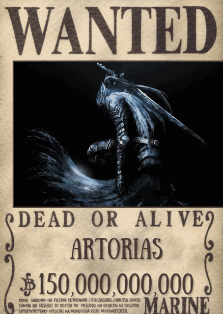 a wanted poster for dead or alive artorias marine