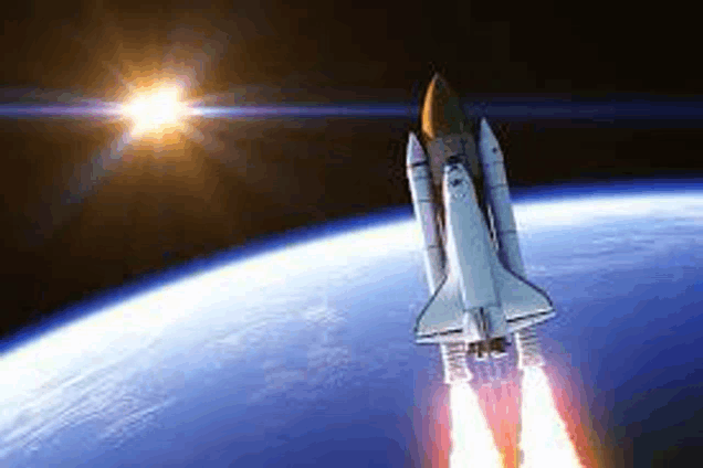 a space shuttle is taking off from the earth in outer space .