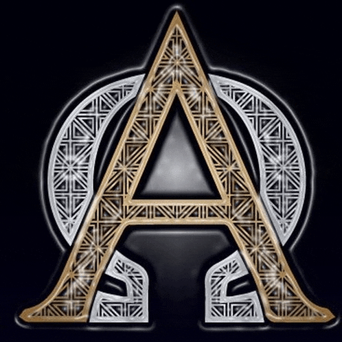 a gold and silver letter a with a triangle in the middle