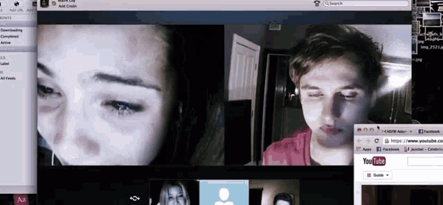 a group of people are having a video call on a computer screen with a youtube tab open