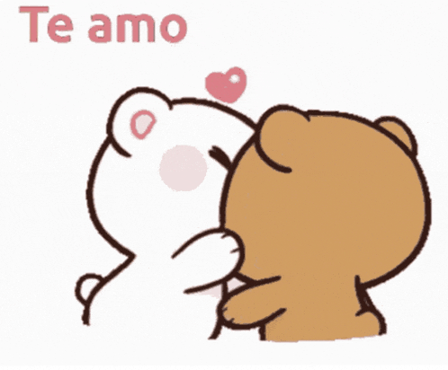 a cartoon of two teddy bears kissing with the words te amo written above them