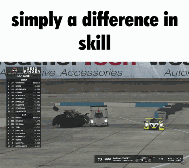 a grid finder screen shows a race with the words simply a difference in skill