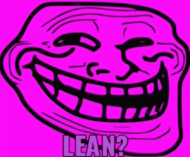 a troll face on a pink background with the words lean written below it