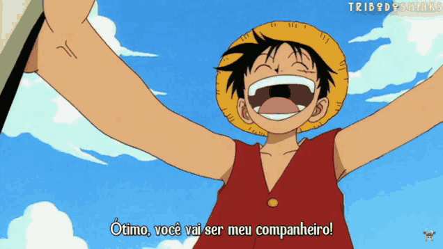 monkey d luffy from one piece says " otimo você vai ser meu companheiro ! "