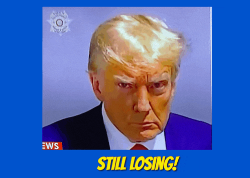 a drawing of donald trump with the words still losing below him