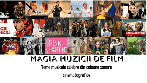 a collage of movie posters with the title magia muzicii de film on the bottom