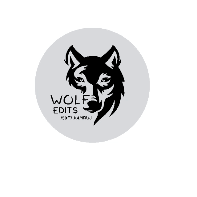 a logo for wolf edits shows a wolf in a circle