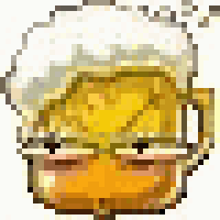 a pixel art drawing of a beer mug with a foamy head .