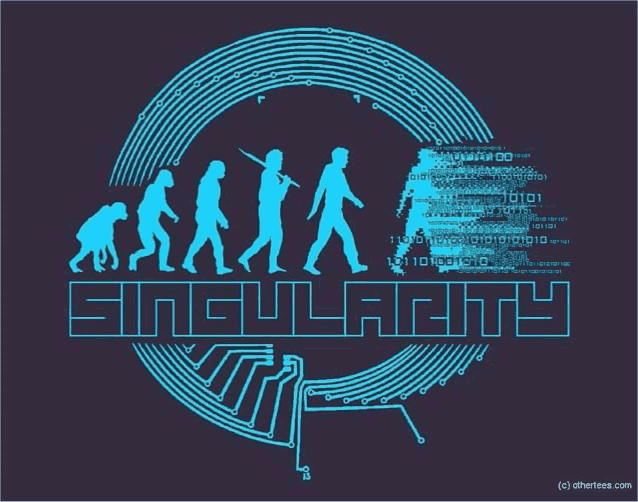 a poster showing the evolution of humans with the words singularity below them