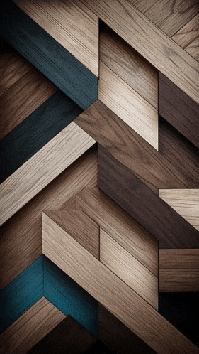 a geometric pattern of wooden boards with a blue stripe in the middle