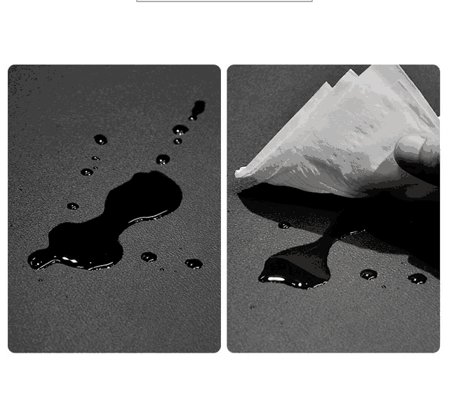 a person is holding a piece of paper in front of a spilled liquid