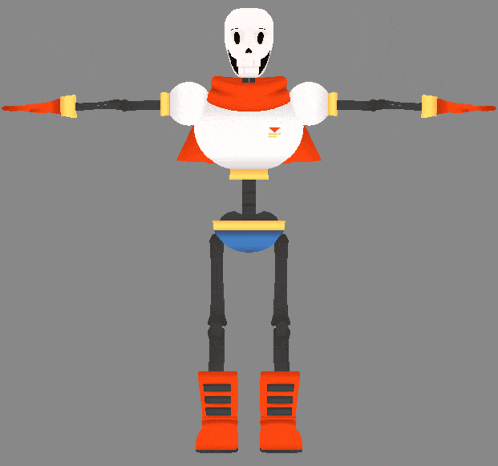 a 3d model of papyrus from undertale with a scarf around his neck