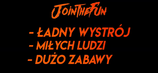 a sign that says join the fun in orange letters on a black background