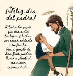 a cartoon of a man holding a child with the words " feliz dia del padre " on the bottom