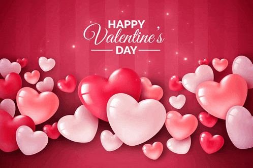 a happy valentine 's day greeting card with red and pink hearts