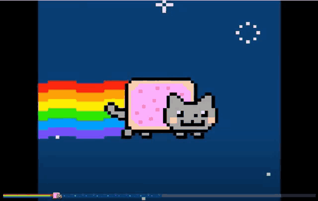 a pixel art of a cat with a rainbow coming out of its nose