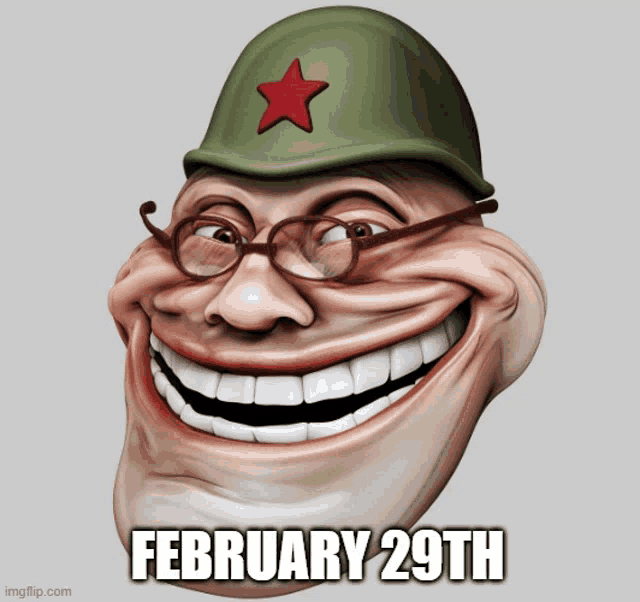 a cartoon of a man with glasses and a helmet with the date february 29th