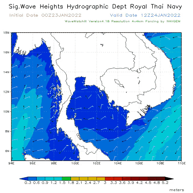 a map showing wave heights in the royal thai navy