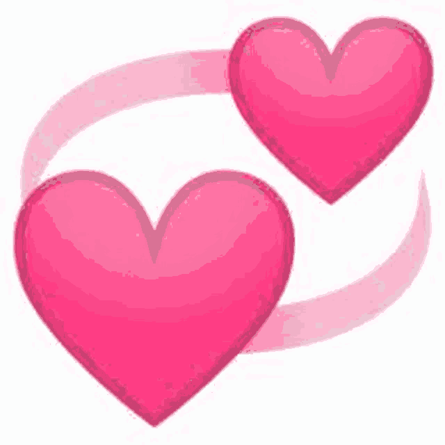 two pink hearts are connected to each other with a pink ribbon .