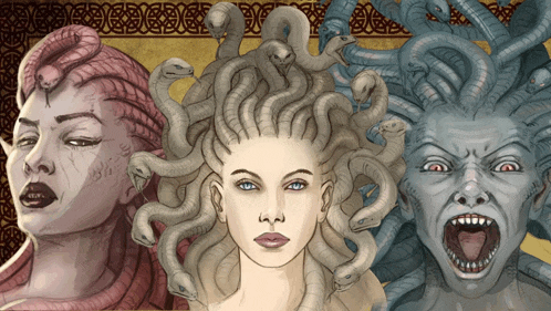 a drawing of a woman with snakes on her hair