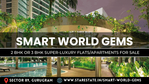 an advertisement for smart world gems shows a swimming pool