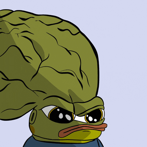 a cartoon of a frog with a big brain on its head