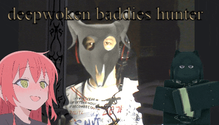 a picture of a girl with a mask and the words deepwoken baddies hunter on the bottom