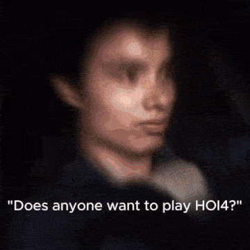 a man sitting in a car with the words " does anyone want to play ho14 "