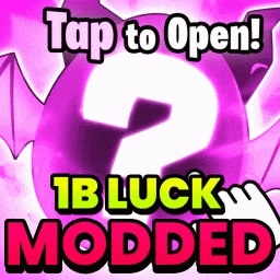 a purple ball with a question mark on it and the words tap to open 1b luck modified