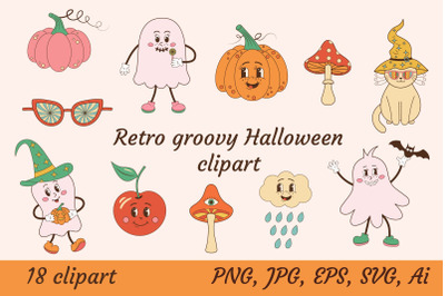 Retro groovy Halloween clipart