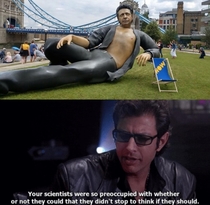 A ft statue of Jeff Goldblum in London to celebrate  years of Jurassic Park