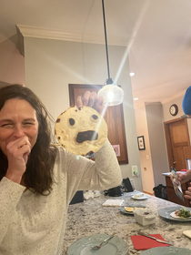 We accidentally burnt a tortilla and it looks horrified