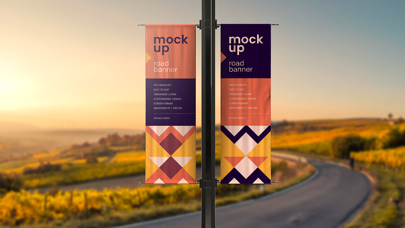 advertisement banner billboard free lightbox Mockup poster Street template road