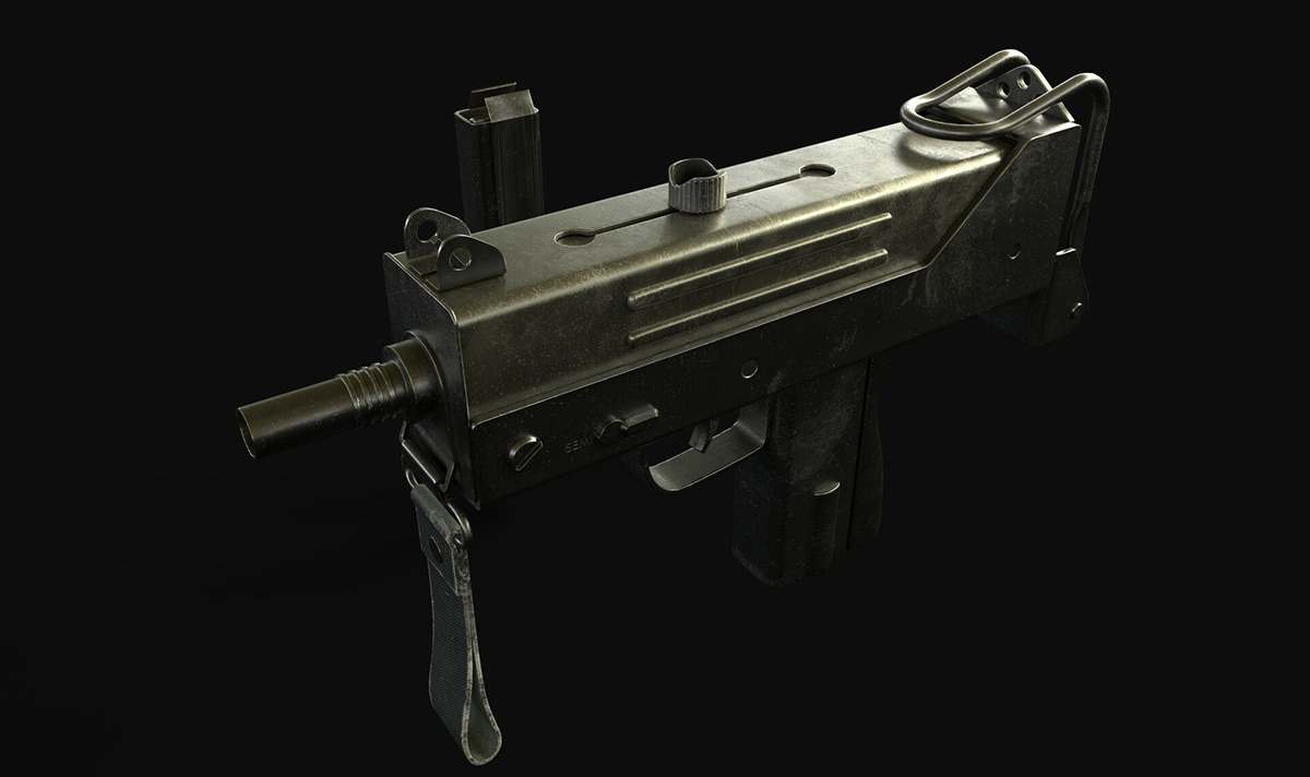 3D blender gameart gamedesign Gun HardSurface hardsurfacemodelling mac10 Substance Painter Weapon