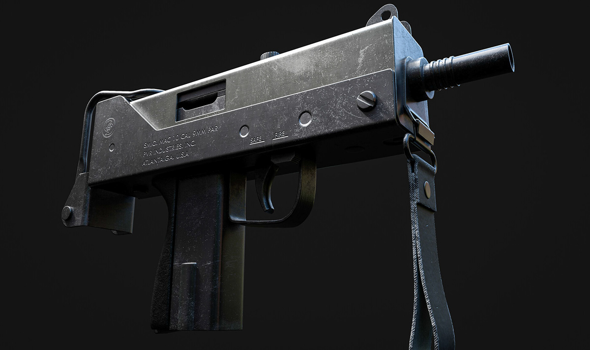 3D blender gameart gamedesign Gun HardSurface hardsurfacemodelling mac10 Substance Painter Weapon